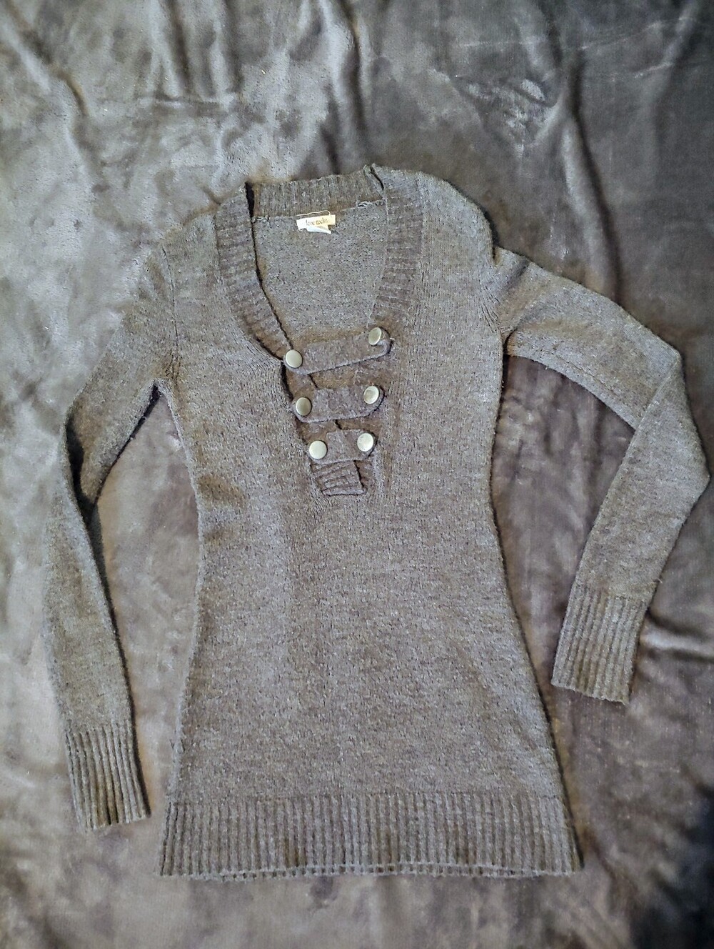 Love Rocks * Gray Sweater Top * Small * Button Detail
